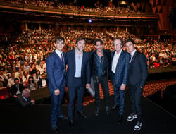 Brenton Thwaites, Javier Bardem, Johnny Depp, Geoffrey Rush, and Orlando Bloom in the Grand Theatre at Shanghai Disney Brenton Thwaites, Javier Bardem, Johnny Depp, Geoffrey Rush, and Orlando Bloom in the Grand Theatre at Shanghai Disney
